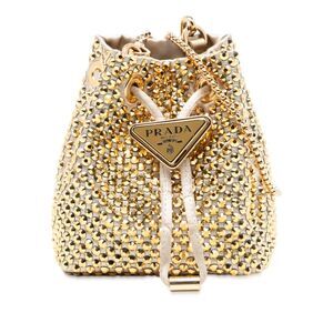 Prada Mini Re Nylon Crystal Embellished Drawstring Bucket Bag